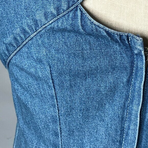Ivey Jean Dress Blue Denim Women 8 Keyhole Back Slimming Sleeveless Straight - Picture 11 of 11